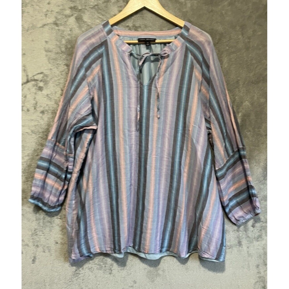 3/$20 Lane Bryant Size 24 Pastel Striped Cotton Shirt Lined Lightweight